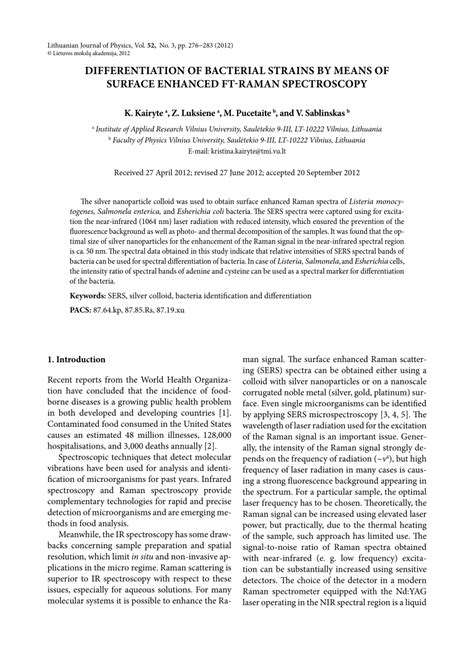 Pdf Differentiation Of Bacterial Strains By Means Of Surface Enhanced