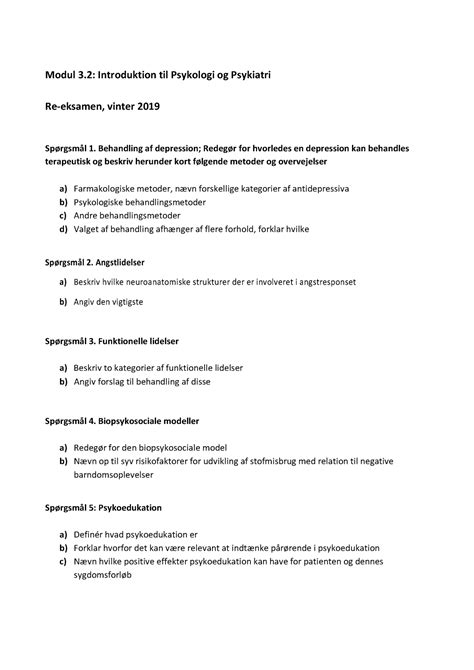 Reeksamen eksamenssæt eksempel Modul 3 Introduktion til Psykologi og