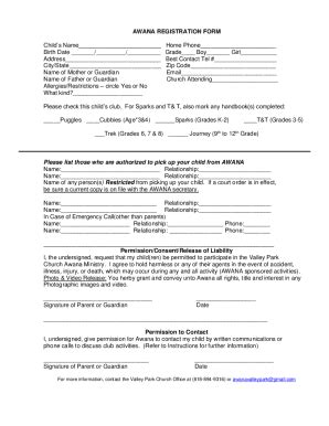 Fillable Online AWANA Registration Form Abccommunity Fax Email