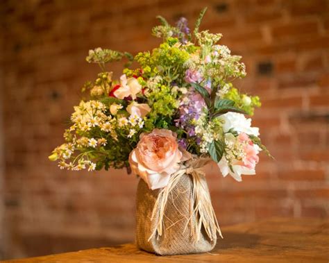 Wedding Centrepeices Hessian Covered Jam Jars And Were Cottage Garden