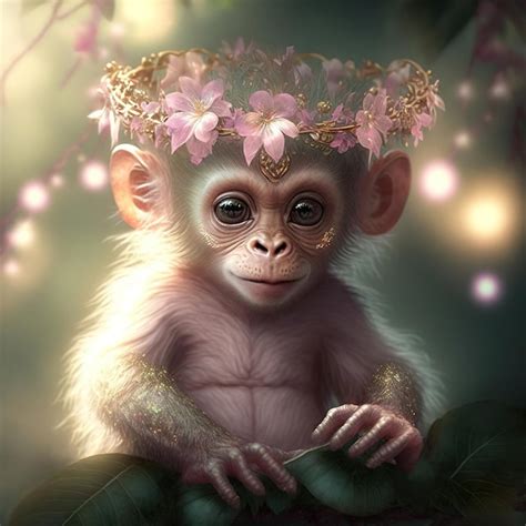 Premium Ai Image A Monkey With A Flower Crown On His Head