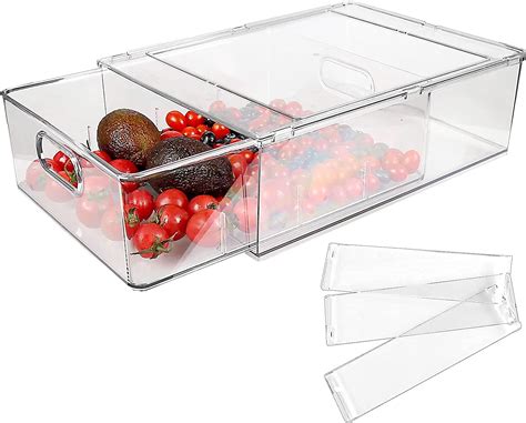 Buy Refrigerator Organizer Bins With Pull Out Drawer Large Stackable