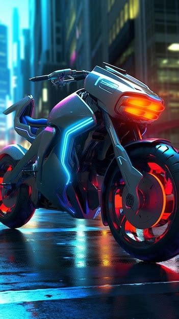 Premium AI Image Futuristic Motorcycle With Red And Blue Lights On A