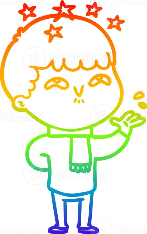 Rainbow Gradient Line Drawing Of A Cartoon Amazed Boy 40357300 Png