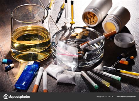 Addictive substances, including alcohol, cigarettes and drugs — Stock Photo © monticello #161746776