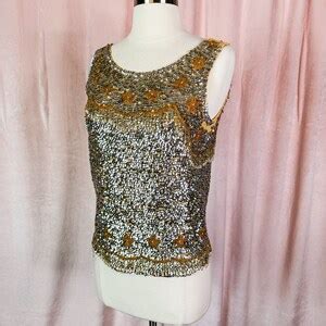 Vintage S S Gold And Silver Sequin Beaded Sweater Tank Top Small