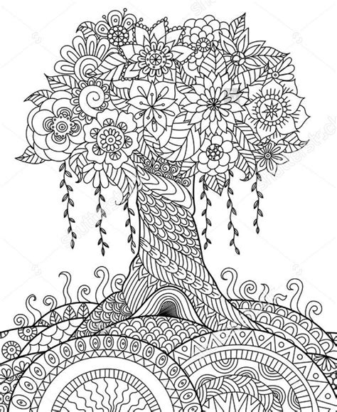 Zentangle Tree On A Hill Mandala Coloring Pages Mandala Coloring