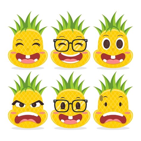 Premium Vector Set Of Cute Pineapple Character Cartoon