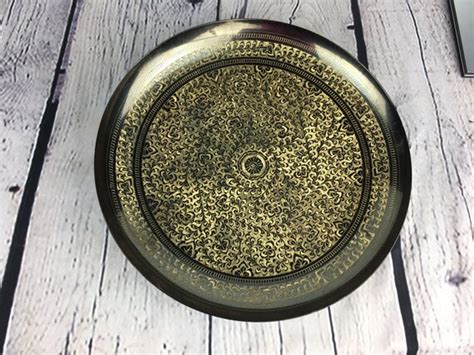 Vintage Etched Brass Wall Plate Round Metal Bowl Ornate Etsy