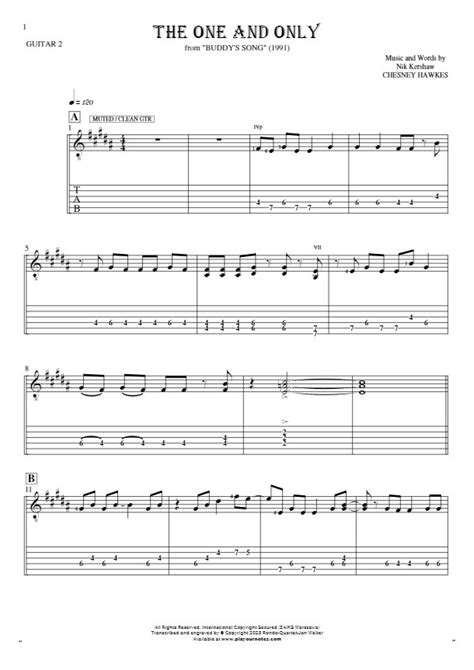 The One And Only Notes And Tablature For Guitar Guitar Part