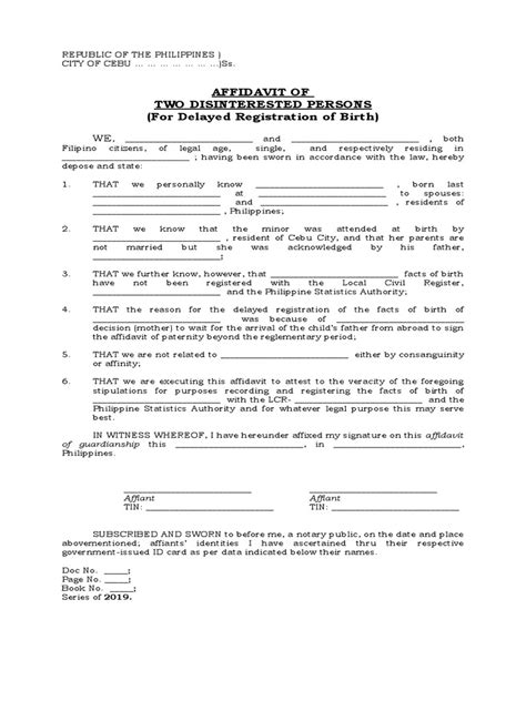 Affidavit Of Delayed Registration Of Birth Pdf Affidavit Document