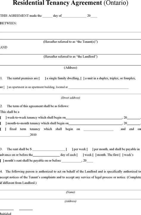 A Residential Tenancy Agreement Is Shown In This Image