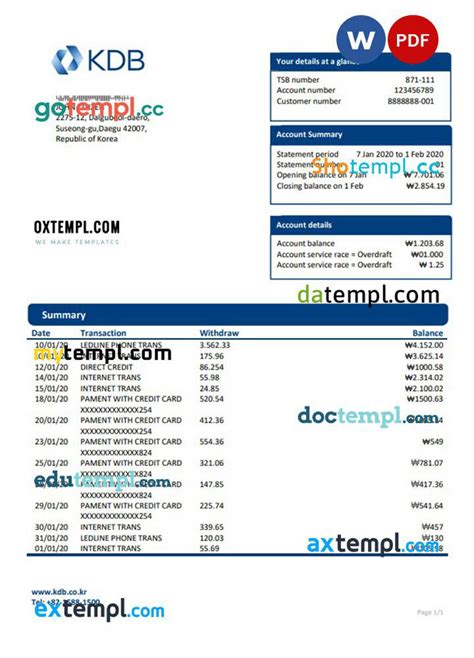 Doctempl South Korea KDB Bank Proof Of Address Statement Template In