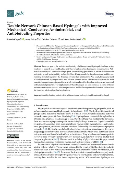 PDF Double Network Chitosan Based Hydrogels With Improved Mechanical