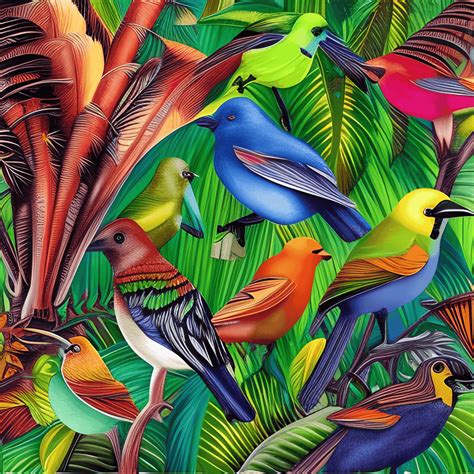 Rainforest with Colorful Birds · Creative Fabrica