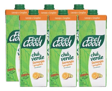 6 Chá Verde Feel Good Sabor Laranja Gengibre Zero Açúcar 1l