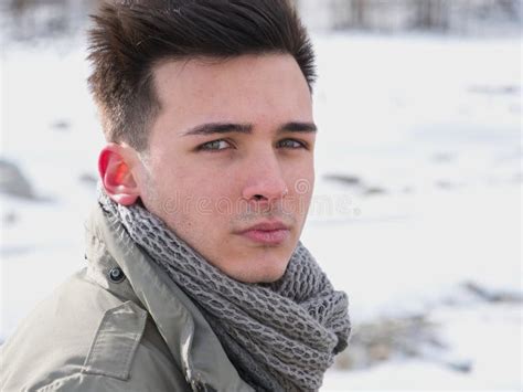 Young Man In The Mountain In Winter With Snow Stock Photo Image Of