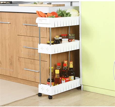 Slim Storage Cabinet Organizer Rolling Pull Out Cart Rack Tower With Wheels 3 Shelf Shelving