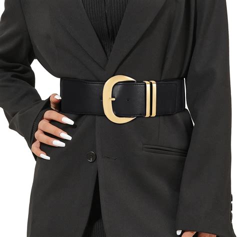 Whippy Women Wide Elastic Waist Belt For Dresses Fashion Gold Buckle