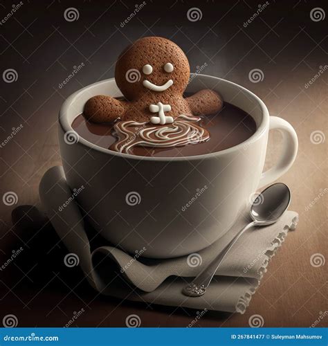 Gingerbread Man Sitting In A Cup Of Hot Cocoa Stock Illustration Illustration Of Isolated