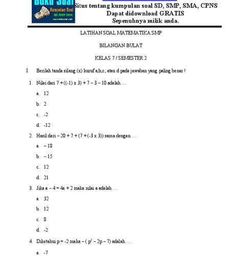 Contoh Soal Bilangan Bulat Kelas 7 Riset