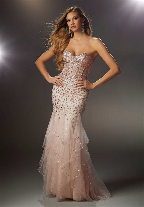 Inticately Beaded Tulle Mermaid Prom Dress Morilee