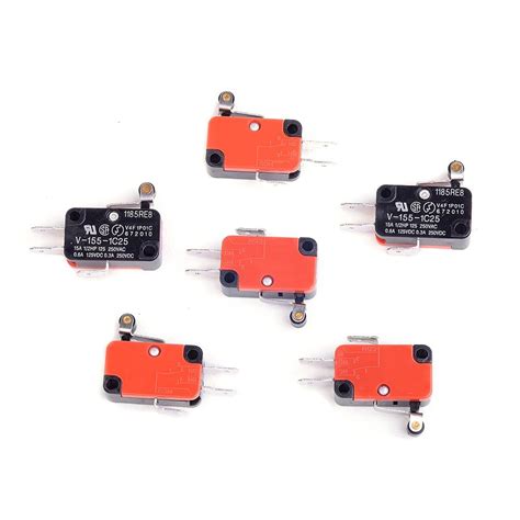 Cylewet 6Pcs SPDT V 155 1C25 Micro Limit Switch Short Hinge Roller