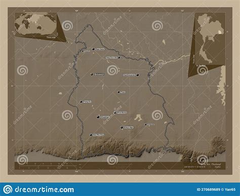 Si Sa Ket Thailand Sepia Labelled Points Of Cities Stock