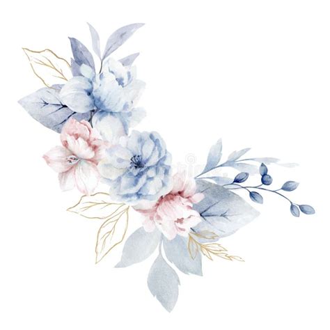 Watercolor Vector Winter Wreath Dusty Blue Flowers Stock Photos Free