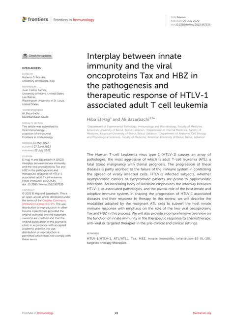 Pdf Interplay Between Innate Immunity And The Viral Oncoproteins Tax