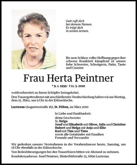 Todesanzeigen Von Herta Peintner Todesanzeigen Vorarlberger Nachrichten