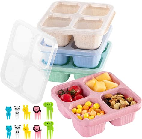 Lot de 4 boîtes à goûter boîtes à bento divisées avec couvercles