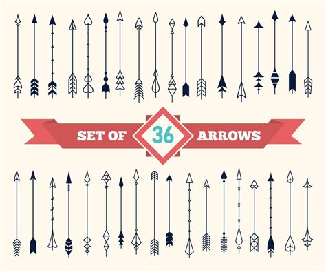 Vintage Arrows In Flat Style For Decoration Large Vector Set Of 36 Stylized Decorative Arrows