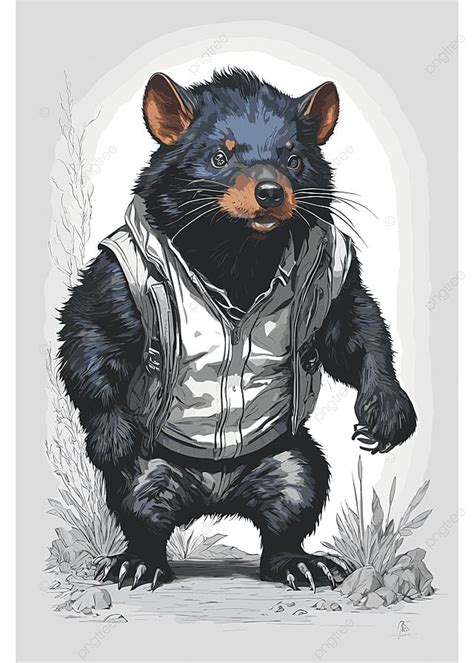 Vector Illustration Of A Tasmanian Devil Wearing Clothes And Standing