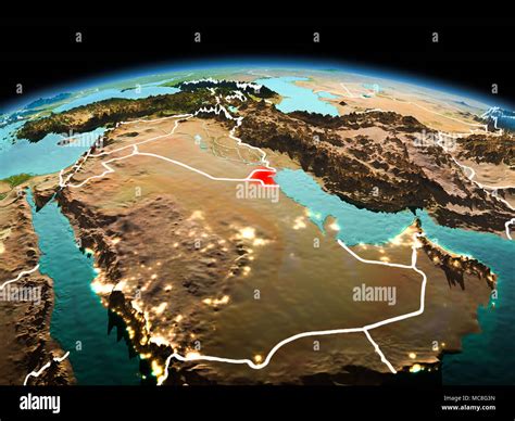 Morning above Kuwait highlighted in red on model of planet Earth in ...