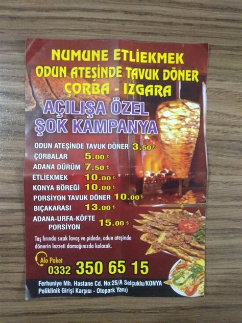 Menu at NUMUNE ETLİEKMEK ODUN ATEŞİNDE TAVUK DÖNER ÇORBA IZGARA Konya