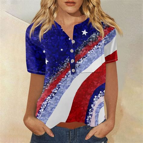 Dengdeng 4th Of July Tee Shirts For Women Short Sleeve Casual Independence Day Usa Flag Print T