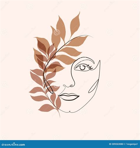 Abstract Minimalistic Linear Sketch Female Face Vector Illustration