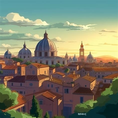 Rome City Skyline in Cartoon Style