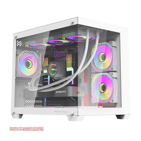 DarkFlash C285MP Exquisite M-ATX PC Case Tempered Glass Panoramic Side Transparent (White) Media ...