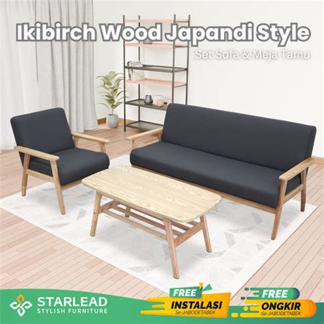 Promo Starlead Starlead Set Sofa Japandi Style Ikibirch Wood Meja