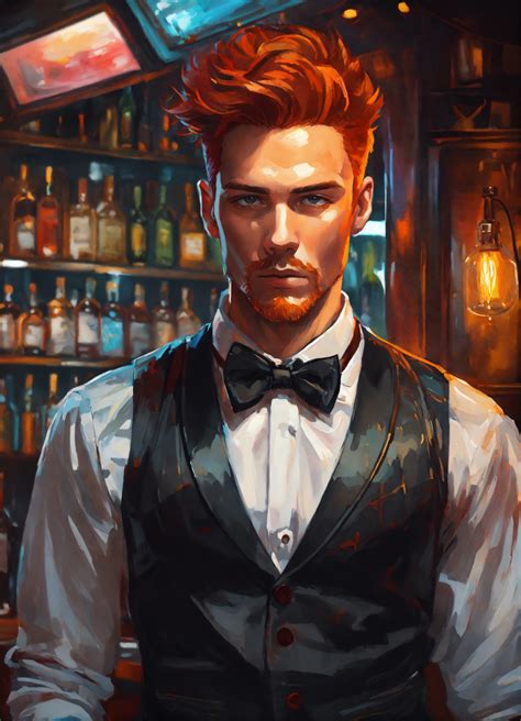 Lexica Male Cyberpunk Dandy Red Haired Bar Tender Wearing White