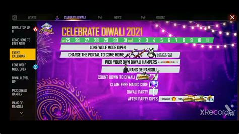 Today New Diwali Event Of Free Fire 2021 New Calander Of Diwali Event