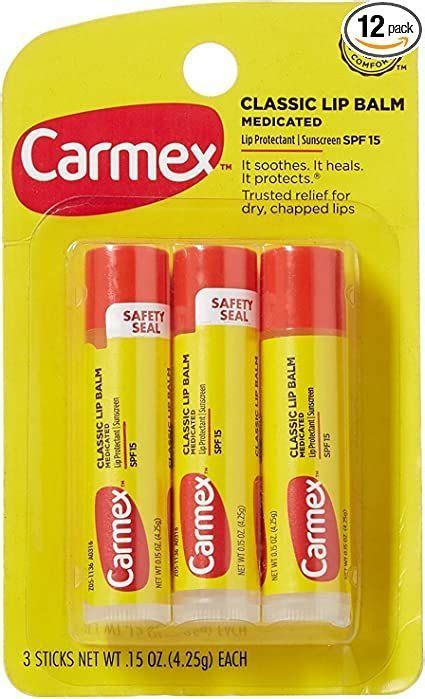 Carmex Lip Balm Moisturizing Original15 Ounce 3 Ct Four Packs Of