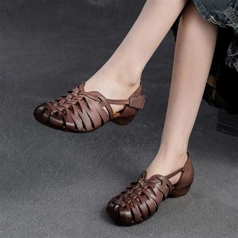 Cheap Johnature Genuine Leather Hollow Breathable Sandals Comfortable