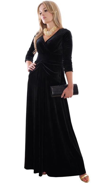 Black Velvet Wedding Dress Tailcoat Style 34 Sleeve Pleated V Etsy Uk