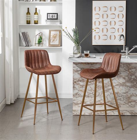 Snapklik Sidanli Gold Bar Stools Set Of Brown Bar Chairs