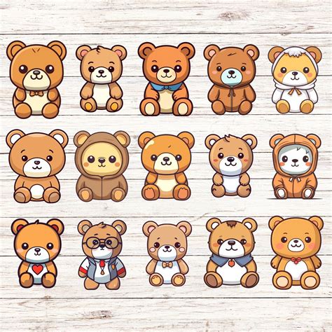 15-pack Kawaii Teddy Bear Stickers, Cute Bear Decals for Scrapbooking, Planners, and Crafts ...