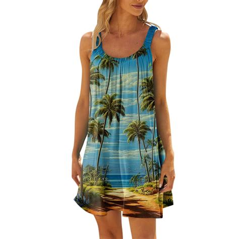 DENGDENG Work Dresses For Women 2024 Floral Print Sleeveless Tank Beach