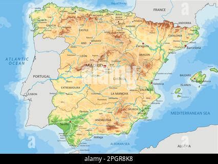 High detailed Spain physical map Stock Vector Image & Art - Alamy